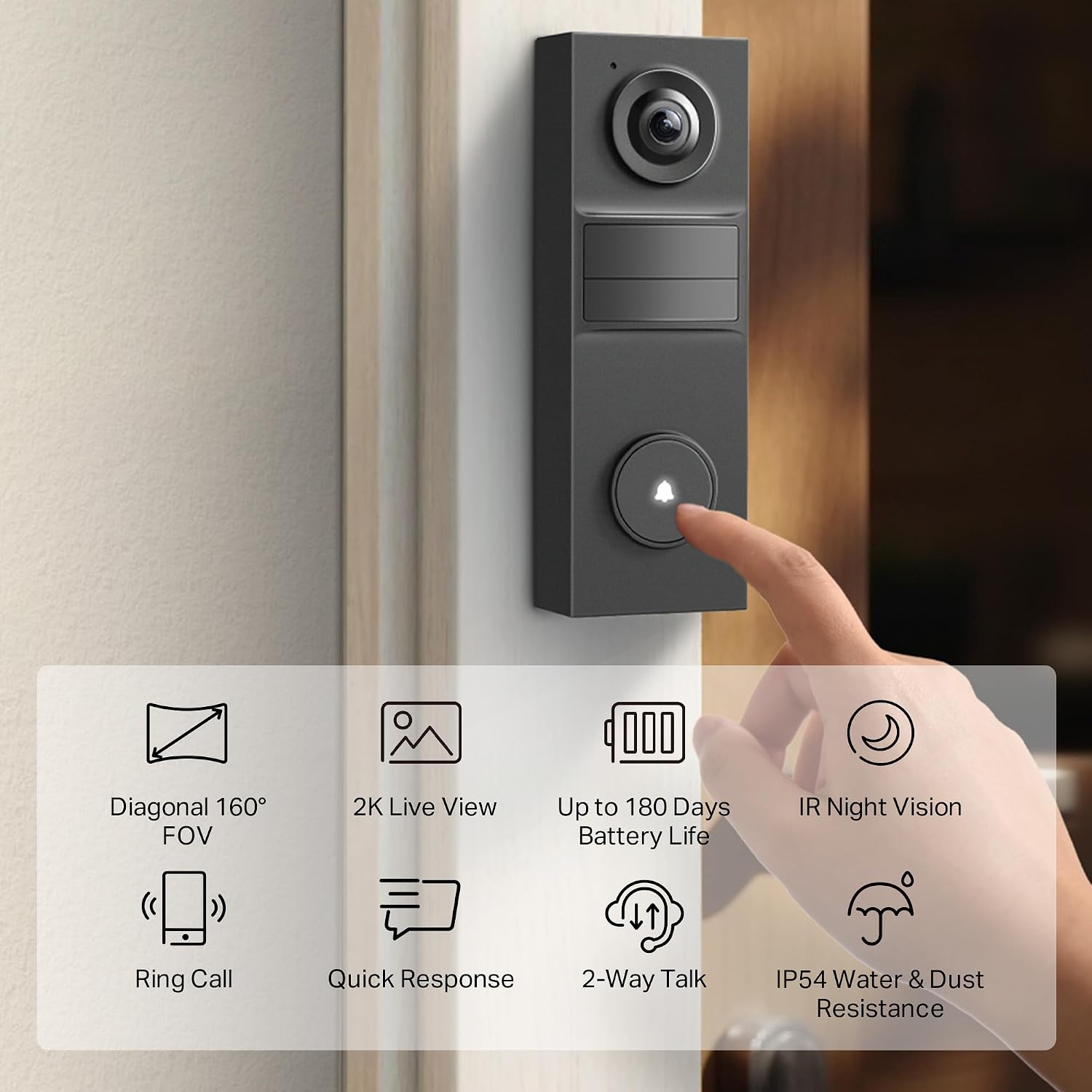 Smart Video Wireless Doorbell Camera Mini - 2K, 160° Ultra-Wide View, Up to 180 Days Battery, HomeKit, Alexa, Google Assistant Compatible, Free AI Person Detection, IP54, SD/Cloud Storage, D205