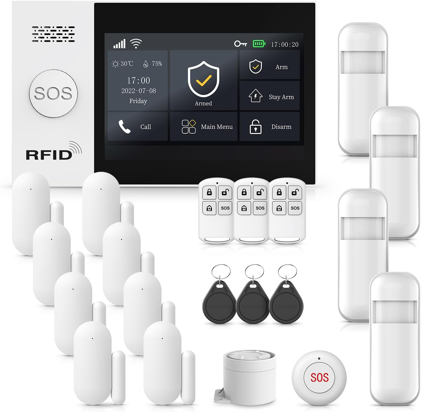 Alarm System for Home Security,21Pcs DIY Kit Touch Screen Siren Hub with Loud Alarm,SOS Button,Window Alarms, Remotes,Door/Motion Sensors,APP Control,Compatible with Alexa,NO Monthly Fee 21-Pcs