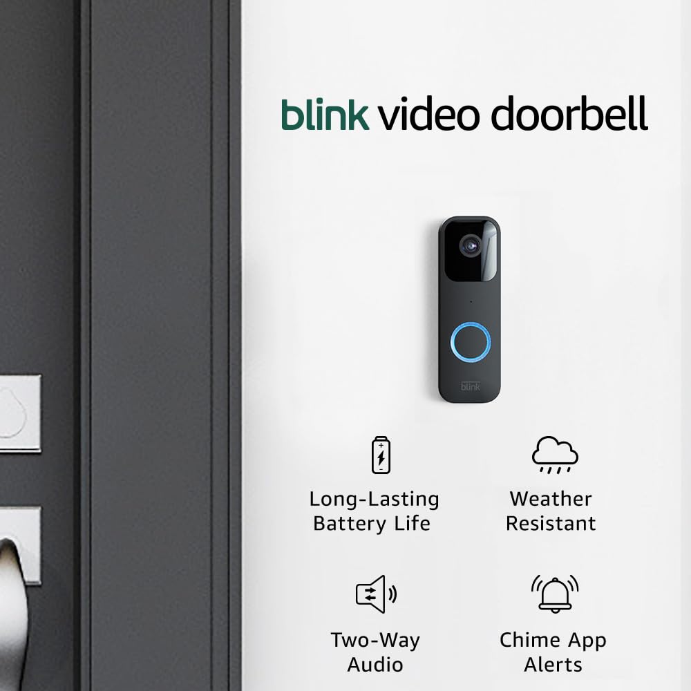 Blink Video Doorbell - Two-way audio, HD video, long-lasting battery life, motion detection, chime app alerts, Works with Alexa (Black) Black Add-on Doorbell
