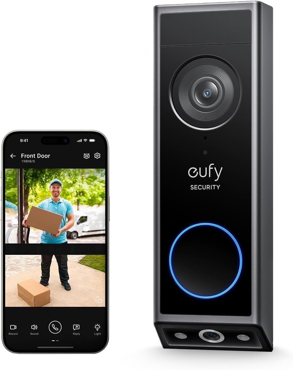 Eufy Security Video Doorbell Camera E340 (Wired/Battery Powered) withChime 2, Dual Cameras with Delivery Guard, 2K Full HD and Color Night Vision6500 mAh Rechargeable Battery, No Monthly Fee
