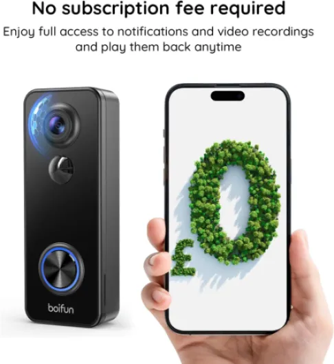BOIFUN 2K Video Doorbell Camera Wireless No Monthly Fee, Head-To-Toe View, Easy to Install, PIR Motion Detection, 2 Way Audio, SD Card & Cloud, Night Vision, 2.4GHz, Alexa Black