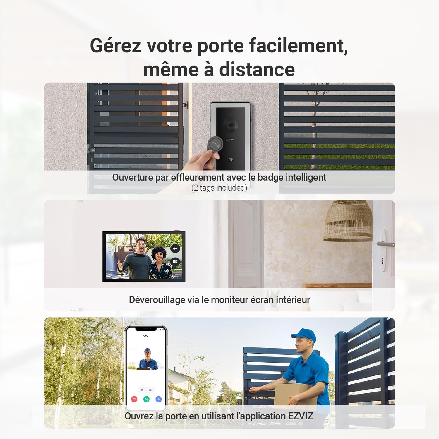 EZVIZ CP5 Visiophone connecté WiFi, Résolution 1080P, Moniteur Tactile Couleur 7", Portier vidéo à installation 2 Fils, Déverrouillage à Distance, Audio Bidirectionnel, Vision Nocturne, Design Compact