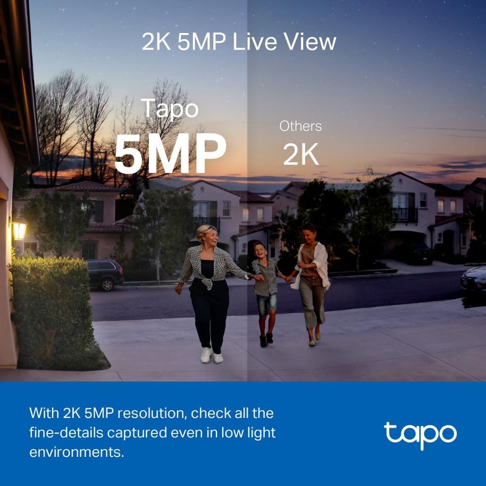 Tapo TD23 2K 5MP Battery Video Doorbell, No Monthly fee,160°Doorbell Camera Wireless,2 Way Audio,Long Battery Life,Ring Chime Included,Colour Night,Flexible Storage,IP54,APP Control,Alexa/Google